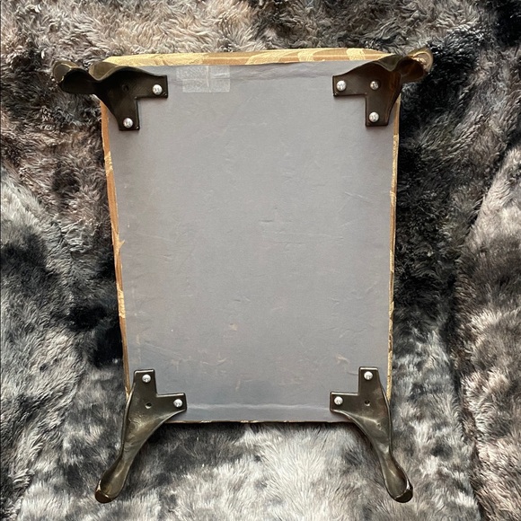 Upholstered Floral Accent foot stool in Tan with Gold/Copper colored Legs - Picture 9 of 16